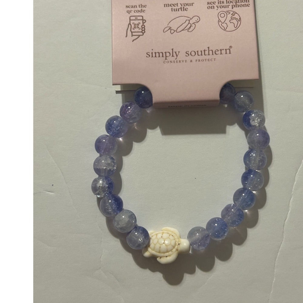Simply Southern Conserve & Protect Sea Turtle Tracking Bracelet Purple Beads NEW